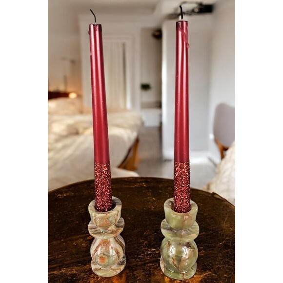 Green Onyx candle holders set, stone holders for relaxation and romantic evening - Picture 2 of 10